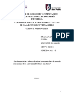 Trabajo de Costos de Calidad, Matenimiento y Flujos de Caja Económico - Financiero