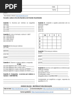 Atividade Sobre - Leitura e Escrita Numérica de Grandes Quantidades