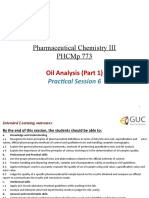 Pharmaceutical Chemistry Iii PHCMP 773: Oil Analysis (Part 1)