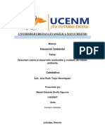 Universidad Cristiana Evangélica Nuevo Milenio: Resumen Sobre El Desarrollo Sostenible y Cuidado Del Medio Ambiente