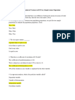 Seatwork 12 Analysis of Variance ANOVA Simple Linear Regression