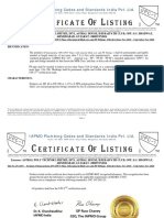 Ertificate F Isting: IAPMO Plumbing Codes and Standards India Pvt. LTD