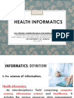 Health Informatics: Cis 1902103: Computer Skills For Medical Students The University of Jordan