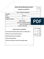 Zhong Ying International School Academic Year 2020-21: Score %