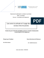 Mémoire Sur Le Ien Entre La Solitude Et L'usage Des Réseaux Sociaux Chez Les Jeunes