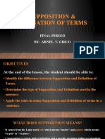 Supposition & Defination of Terms: Final Period By: Arnel V. Grico