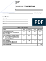 Speaking 2 Final Exam Online Scoring Sheet 2021