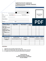 Application Form For Employment FELTP Project, National Institute of Health, Islamabad