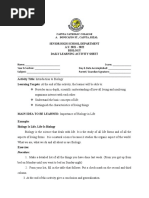 Senior High School Department A.Y. 2021 - 2022 Biology Daily Learning Activity Sheet