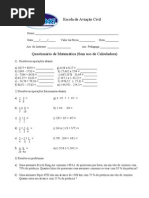 Questionário de Matemática