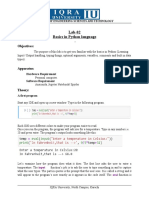 Lab-02 Basics in Python Language: Objectives