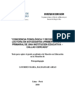 2010 Baldassari Conciencia Fonológica y Decodificación Lectora en Estudiantes Primer Grado Primaria de Una Institución Educativa Callao Cercado