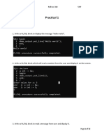 Practical 1: 1. Write A PL/SQL Block To Display The Message "Hello World"