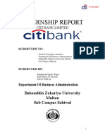 Citi Bank Internship Report