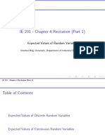 IE 231 - Chapter 4 Recitation (Part 1) : Expected Values of Random Variables