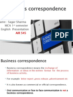 Business Correspondence: Name: Sagar Sharma Mca 1 Semester English Presentation