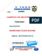 Carpeta de Recuperacion de Matematica 3ro Secundaria IE 1003 Ccesa007