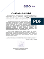 Certificado de Calidad Poly Rod 1-4 2021