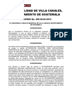 Municipalidad de Villa Canales, Departamento de Guatemala: ACUERDO No. 200-26-65-2012