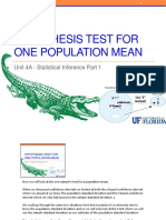 Hypothesis Test For One Population Mean: Unit 4A - Statistical Inference Part 1