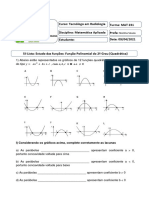 MAT 231 - 5 Lista Função Quadrática e Aplicações