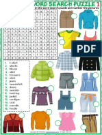 Clothes Vocabulary Esl Word Search Puzzle Worksheets For Kids