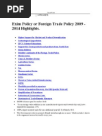 Exim Policy or Foreign Trade Policy 2009