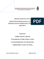 Obtención de Bioplásticos A Partir de Degradación Bacteriológica de Materia Orgánica