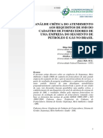 Análise Crítica Do Atendimento Aos Requisitos de Sms Do Cadastro de Fornecedores de Uma Empresa Do Segmento de Petróleo e Gás No Brasil