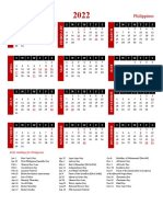 2022 Calendar Black Red With Holidays Portrait en PH