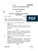 Certificate in Guidance (Cig) Term-End Examination June, 2010 Nes-103: Guiding Children'S Learning