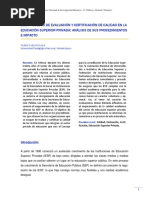 Procesos de Evaluación y Certificación de Calidad en La Educación Superior Privada