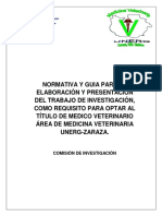 Guia para La Elaboración y Presentación Del Trabajo de Investigación Como Requisito para Optar Al Grado de Medio Veterinario