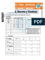 Ficha de Unidad Decena Centena para Segundo de Primaria