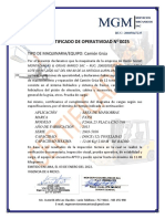 Certificado de Operatividad N 0025: Tipo de Maquinaria/Equipo: Camión Grúa