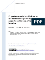 ORMART, ELIZABETH BEATRIZ (2010) - El Problema de Los Límites en Las Relaciones Psicológicas Aspectos Clínicos, Éticos y Legales