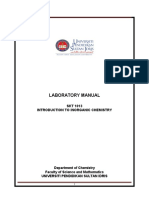 Laboratory Manual: SKT 1013 Introduction To Inorganic Chemistry