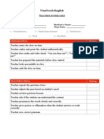 Teacher Score Card Table