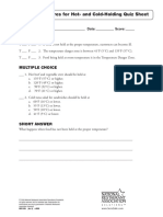 Proper Temperatures For Hot-And Cold-Holding Quiz Sheet: True or False