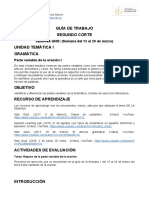 Segundo Corte - Semana 1 Del 15 Al 20 de Marzo. Parte Variable de La Oración