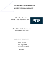 A Study of Faith Christian School Junior High School Students On The Mental Health Status of Their Schoolmates During Sy 2020-2021 Online Learning +