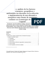 Estudio y análisis de los factores socioeconómico, geográficos y ambientales involucrados en la selección e implementación de una alternativa energética como fuente de suministro continuo en el municipio de Milán, Caquetá