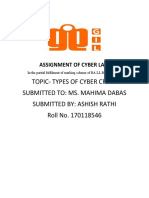 Topic-Types of Cyber Crime Submitted To: Ms. Mahima Dabas Submitted By: Ashish Rathi Roll No. 170118546