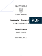 UNSW - Econ2206 Solutions Semester 1 2011 - Introductory Eco No Metrics