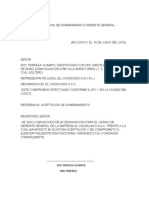 Carta de Aceptacion de Nombramiento Gerente General