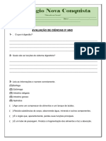 Avaliação de Ciências 5º Ano I Bimestre