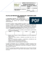 Política de Preparación Prevención y Respuesta Ante Emergencias