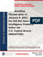 I&A Identified Threats Prior To January 6, 2021, But Did Not Issue Any Intelligence Products Before The U.S. Capitol Breach (Redacted)