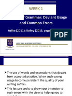 Overview of Grammar: Deviant Usage and Common Errors: Week 1