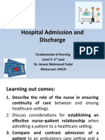 Hospital Admission and Discharge: Fundamental of Nursing Level 3-2 Year Dr. Amani Mahmoud Fadul Moharram 1441H